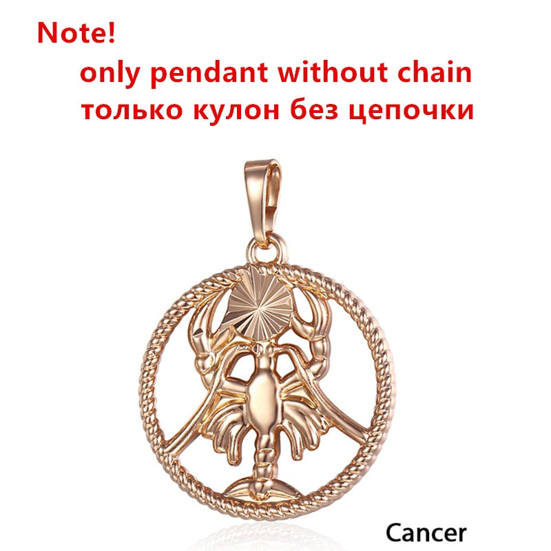Zodiac Sign 12 Constellation Pendant Necklace 585 Rose Gold Color Horoscope Necklace Mens Chain Gift Fashion Jewelry GPM21 時尚12星座玫瑰金吊墜