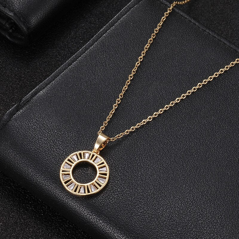 Stainless steel initial CZ necklace irregular hollow pendant necklace ladies accessories girl best party wedding jewelry 不銹鋼不規則空心吊墜項鍊