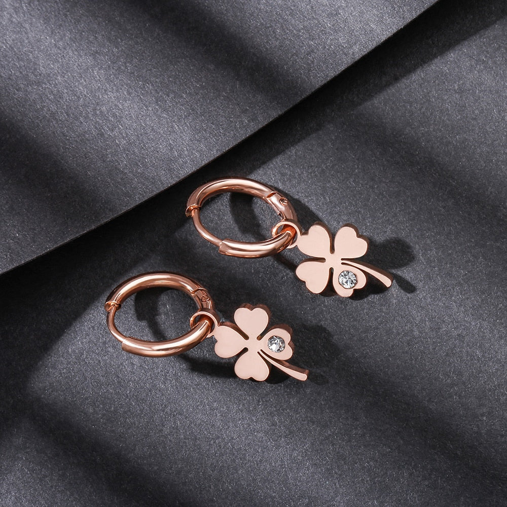 2023 Four Leaf Clover Earrings For Women Gold Silver Plated Hoops Earrings Trend Stainless Steel Female Eardrop Gift Jewelry New