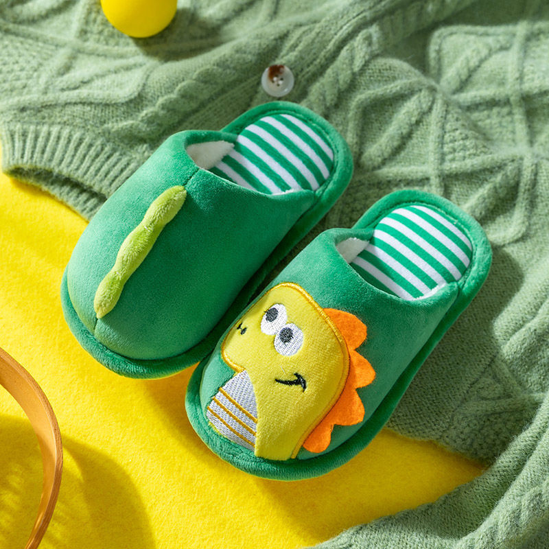 Autumn Winter Non-Slip Warm Children Slippers Indoor Cartoon Dinosaur Girl Shoes Soft Sole Baby Boys Fuzzy Slip-On Home Slippers 秋冬毛絨防滑保暖兒童拖鞋 (卡通恐龍系列)