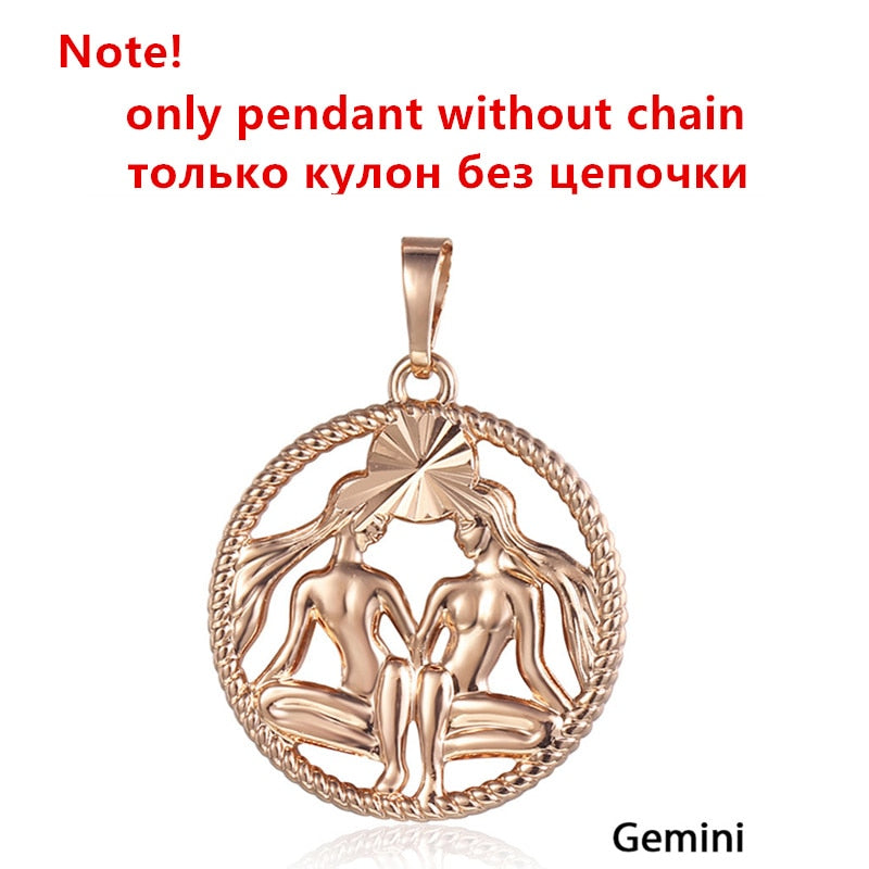 Zodiac Sign 12 Constellation Pendant Necklace 585 Rose Gold Color Horoscope Necklace Mens Chain Gift Fashion Jewelry GPM21 時尚12星座玫瑰金吊墜