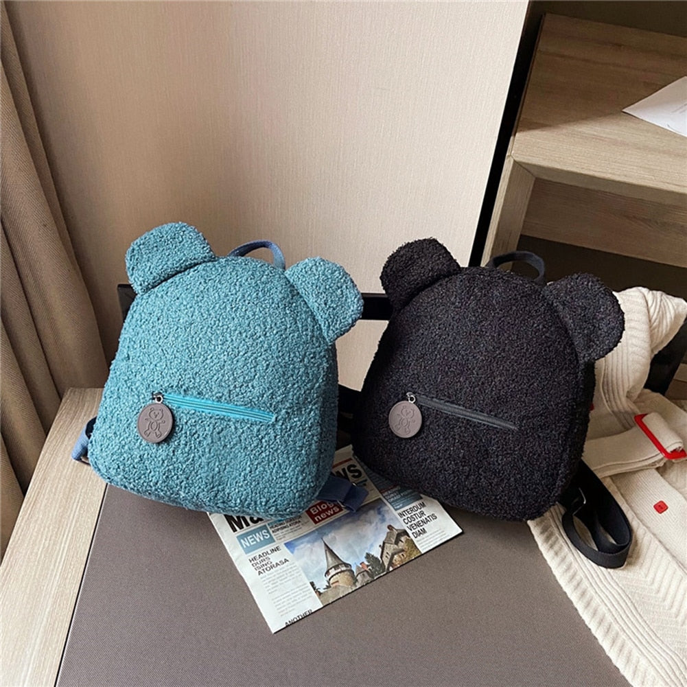 Portable Children Travel Shopping Rucksacks Casual Autumn Winter Lamb Fleece Women's Bagpack Cute Bear Shaped Shoulder Backpack