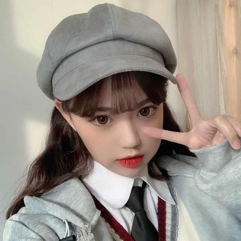 Women Hat Retro Octagonal Newsboy Cap Ladies Solid Plain Suede Beret Hat Female Vintage Artist Painter Hat Women Berets