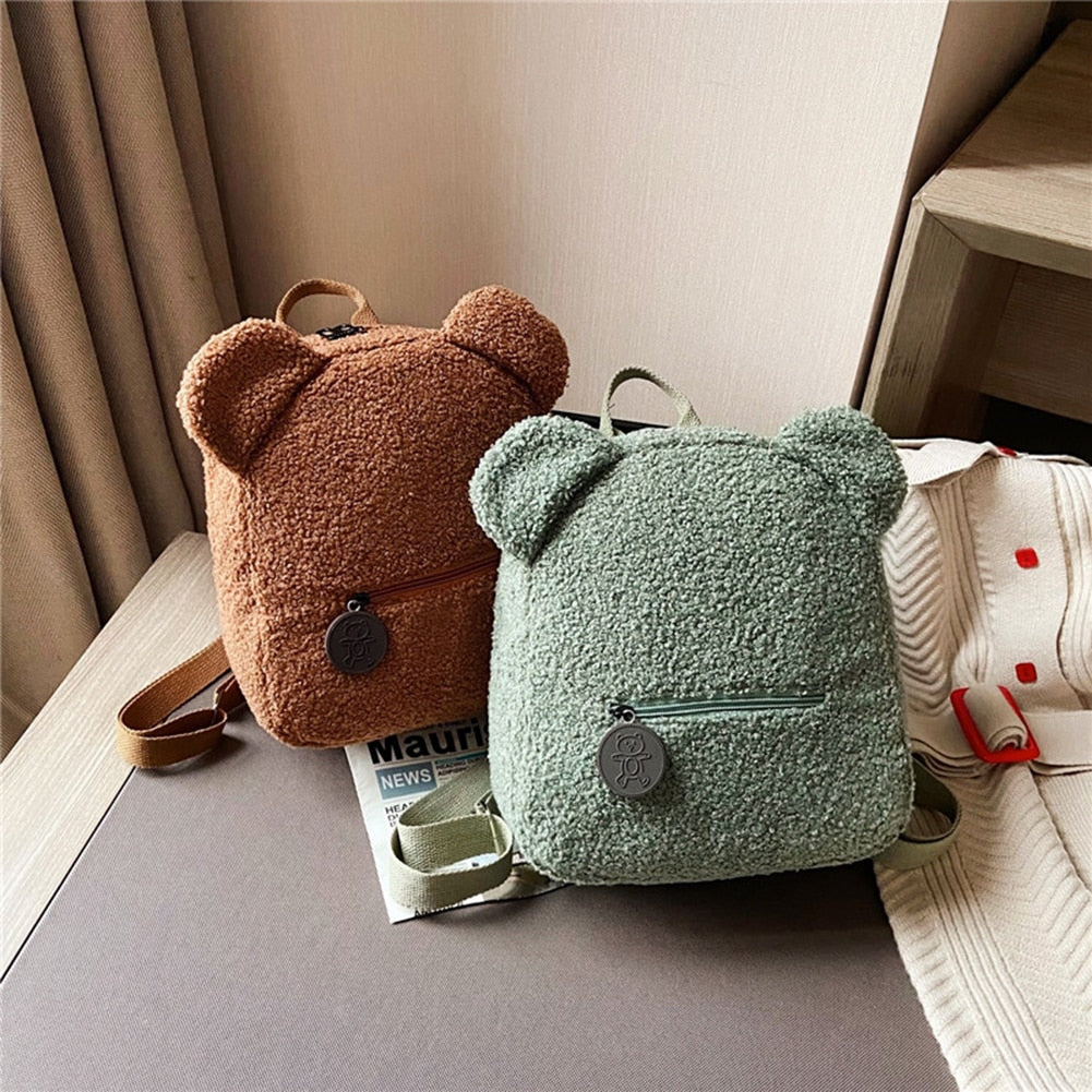 Portable Children Travel Shopping Rucksacks Casual Autumn Winter Lamb Fleece Women's Bagpack Cute Bear Shaped Shoulder Backpack