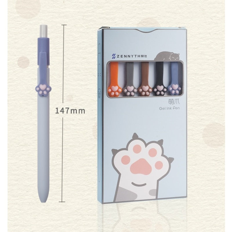 5pcs Cute Cat Paw Gel Ink Pens Set Soft Touch De-stressing Design 0.5mm Ballpoint Black Color Writing Office School A6602 可愛貓爪0.5mm原子筆5支裝 (黑色墨水)