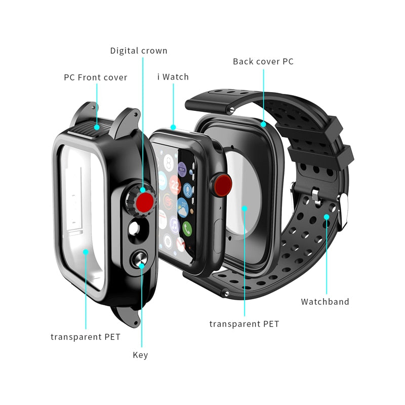 38/40/42/44 mm Watch Waterproof Case for Series 6 5 4/SE, Full Sealed Protective iWatch Case with Built-in Screen Protector 全密封 iWatch 防水保護殼帶內置屏幕保護膜