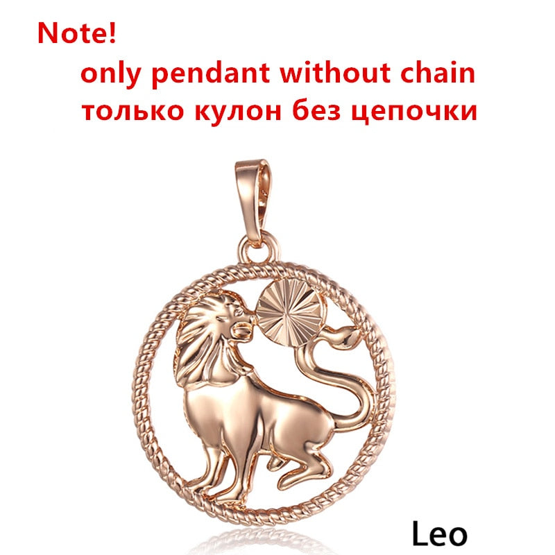 Zodiac Sign 12 Constellation Pendant Necklace 585 Rose Gold Color Horoscope Necklace Mens Chain Gift Fashion Jewelry GPM21 時尚12星座玫瑰金吊墜