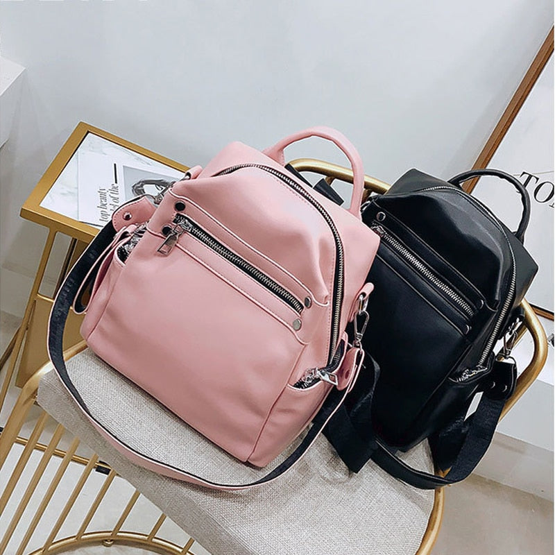Women's Backpack PU Leather Shoulder Bag Backpacks For Female New Ladies Simple Fashion Desiger 2021 Women Solid Color Mochila
