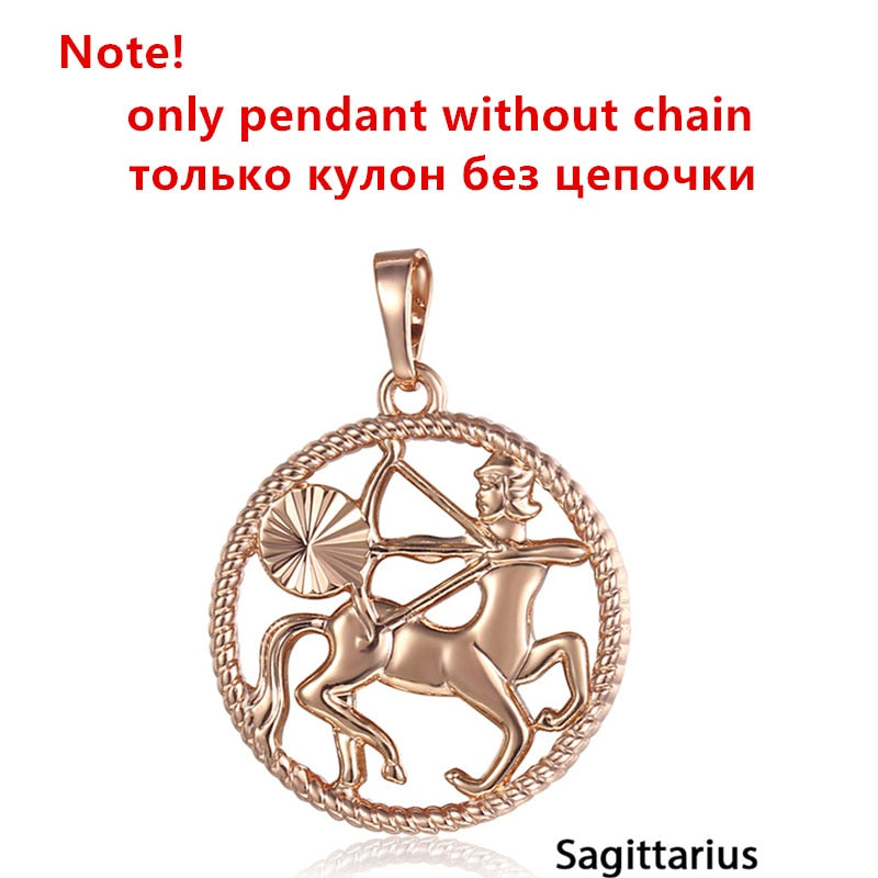 Zodiac Sign 12 Constellation Pendant Necklace 585 Rose Gold Color Horoscope Necklace Mens Chain Gift Fashion Jewelry GPM21 時尚12星座玫瑰金吊墜
