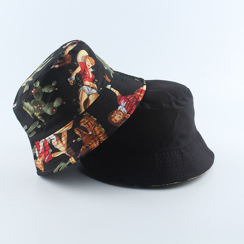 2022 New Panama Hat Men Women Print Bucket Hat Reversible Fisherman Hats Summer Casual Hip Hop Bob Chapeau Visor Bucket Cap