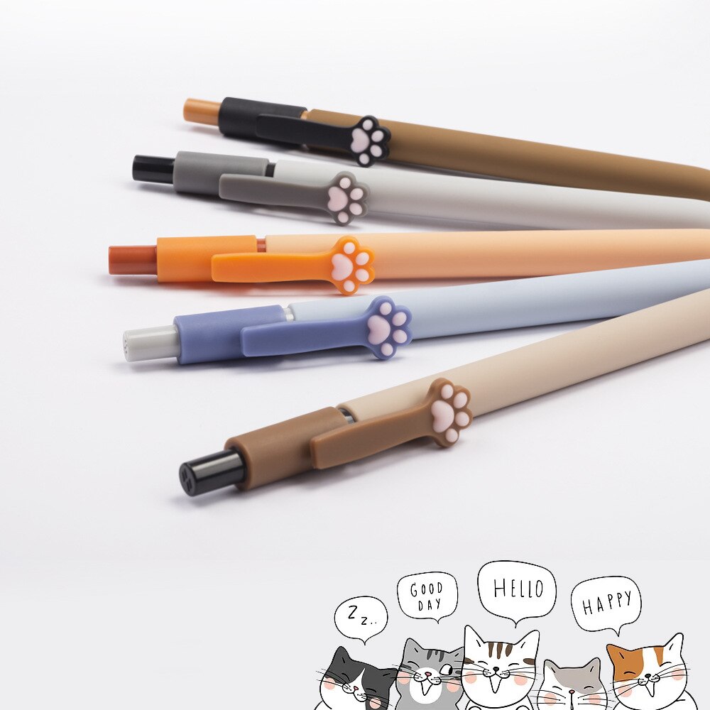 5pcs Cute Cat Paw Gel Ink Pens Set Soft Touch De-stressing Design 0.5mm Ballpoint Black Color Writing Office School A6602 可愛貓爪0.5mm原子筆5支裝 (黑色墨水)