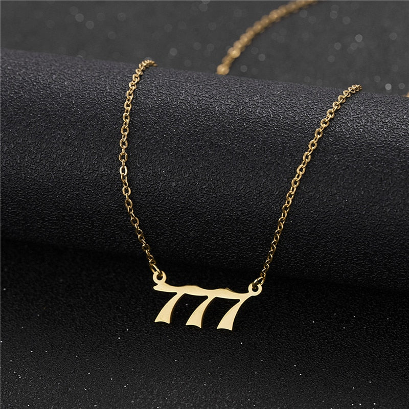 Stainless Steel Angel Number Necklace (Combination of 3 Identical Numbers) For Women Men Lucky Number Chain Necklaces Jewelry