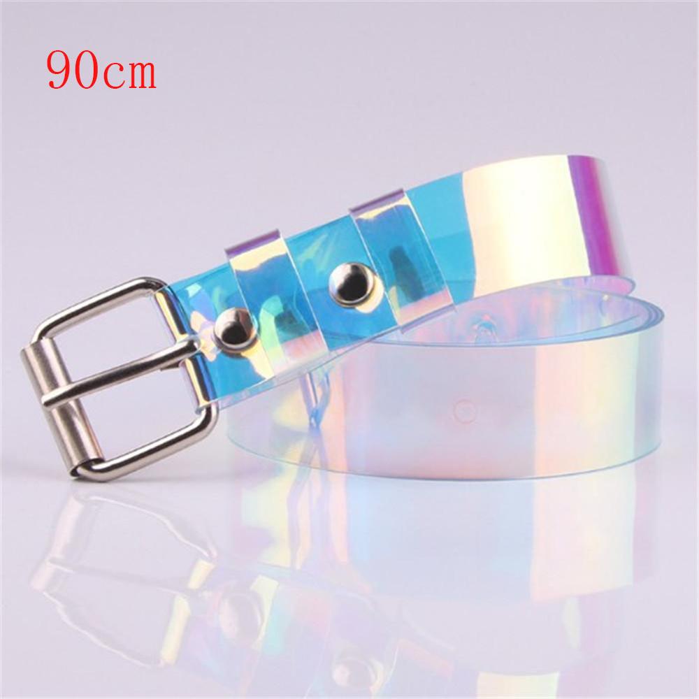 New Laser Women Belt Holographic Clear Waist Belt Metal Pin Buckle Transparent Waist Belts for Women Belt Waistband 90cm-120cm