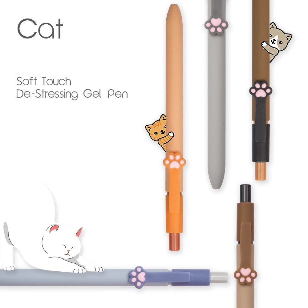 5pcs Cute Cat Paw Gel Ink Pens Set Soft Touch De-stressing Design 0.5mm Ballpoint Black Color Writing Office School A6602 可愛貓爪0.5mm原子筆5支裝 (黑色墨水)