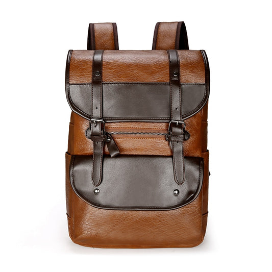 Men Backpack Leather Bagpack Large laptop Backpacks Male Mochilas Retro Schoolbag For Teenagers Boys Patchwork Color Brown Black 型格皮革雙肩筆記本電腦背包