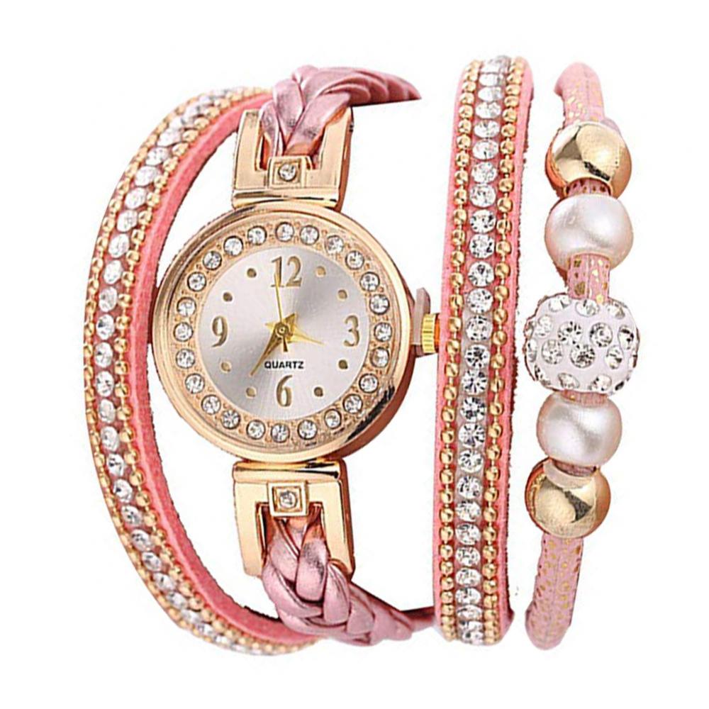 Women Rhinestone Bead Round Dial Snap Button Multi Layer Bracelet Quartz Watch Creative Fashion Steampunk Roman Watch мужские