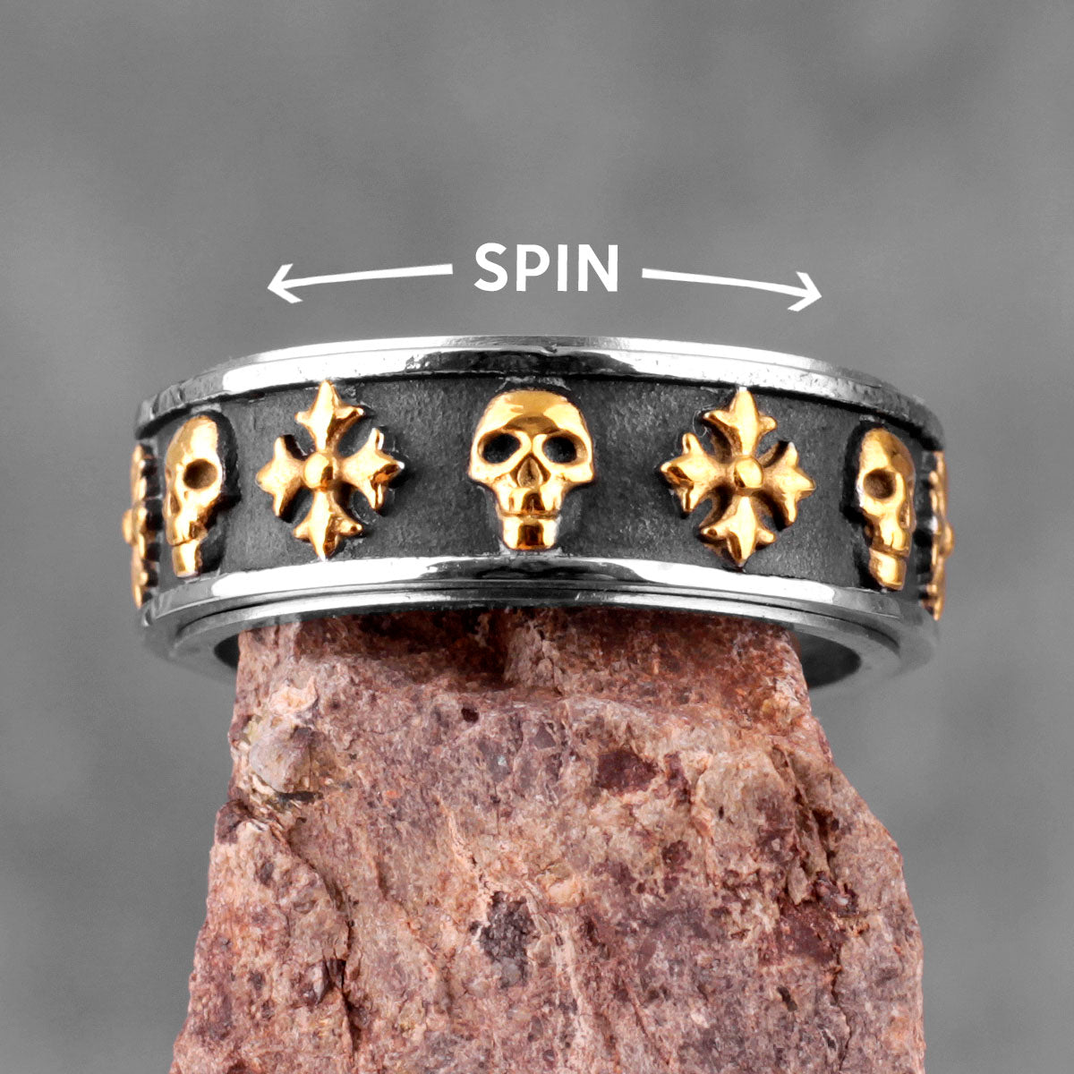 Cross Skull Retro Rotatable Stainless Steel Mens Rings Punk Hip Hop for Male Boyfriend Biker Jewelry Creativity Gift 十字骷髏復古不銹鋼男士戒指