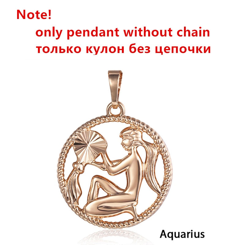 Zodiac Sign 12 Constellation Pendant Necklace 585 Rose Gold Color Horoscope Necklace Mens Chain Gift Fashion Jewelry GPM21 時尚12星座玫瑰金吊墜