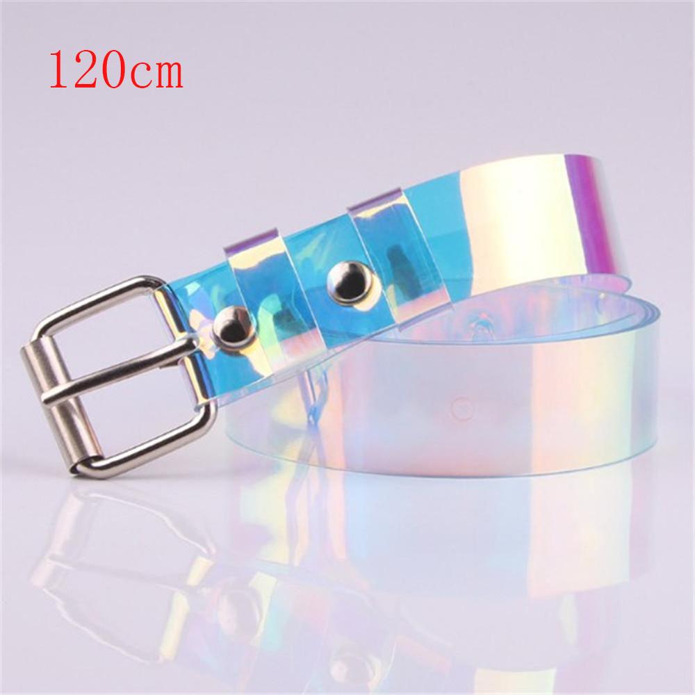 New Laser Women Belt Holographic Clear Waist Belt Metal Pin Buckle Transparent Waist Belts for Women Belt Waistband 90cm-120cm