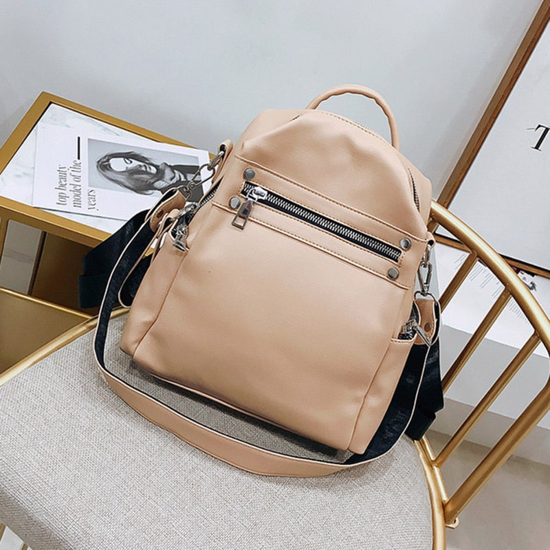 Women's Backpack PU Leather Shoulder Bag Backpacks For Female New Ladies Simple Fashion Desiger 2021 Women Solid Color Mochila
