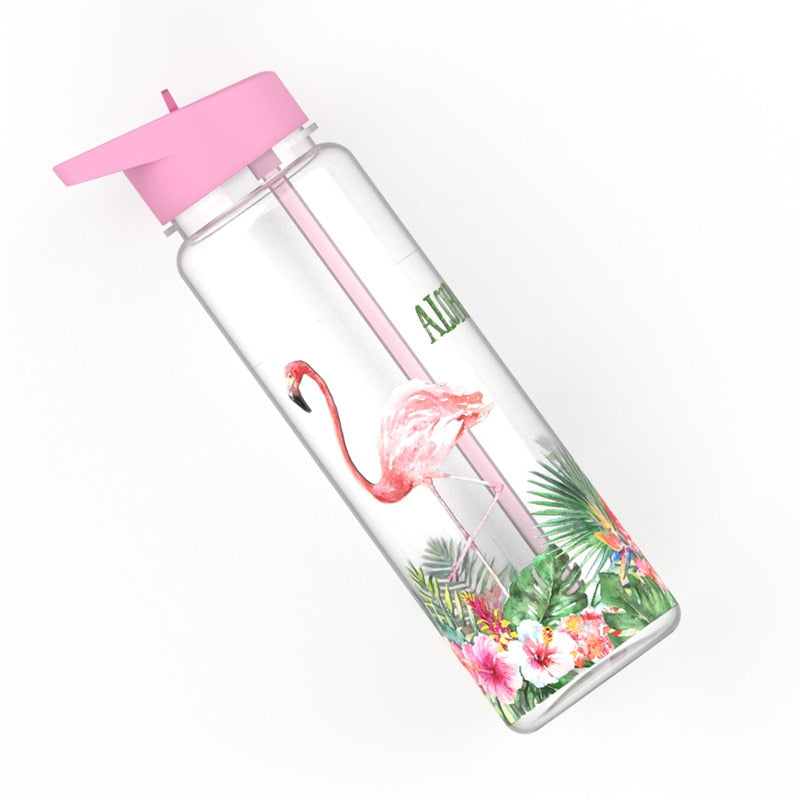 Bpa Free 750ml 100%Tritan Sports Outdoor Straw Water Bottle With Flamingos Printing My Drink Juice Handle The Unicorn Kettle
