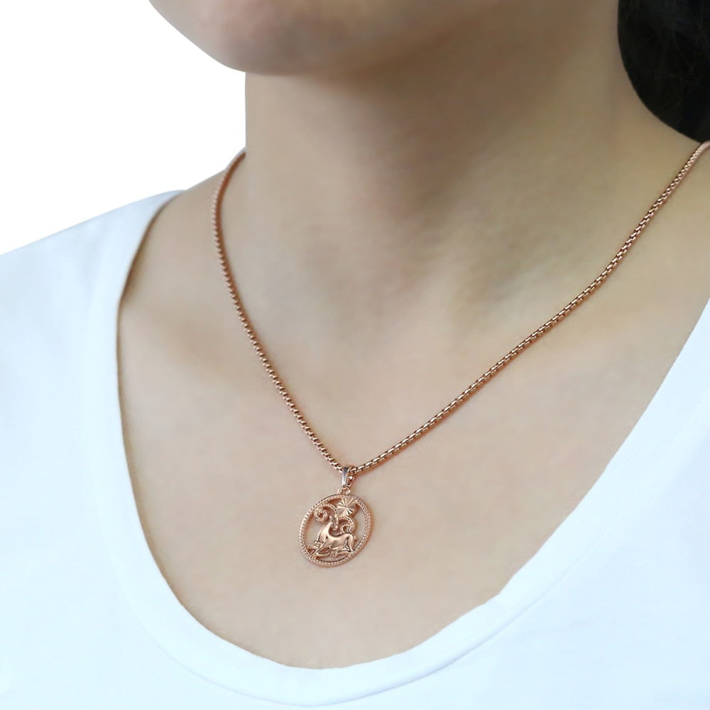 Zodiac Sign 12 Constellation Pendant Necklace 585 Rose Gold Color Horoscope Necklace Mens Chain Gift Fashion Jewelry GPM21 時尚12星座玫瑰金吊墜