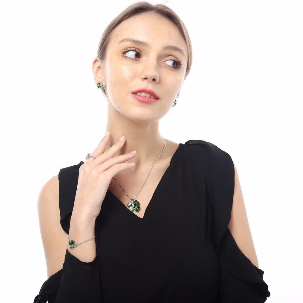 12 Color Fashion Austrian Crystal Four Leaf Leaves Clover Heart Rhinestones Necklace Pendant for Women White Gold Color Jewelry 時尚奧地利水晶四葉草心形水鑽項鍊吊墜