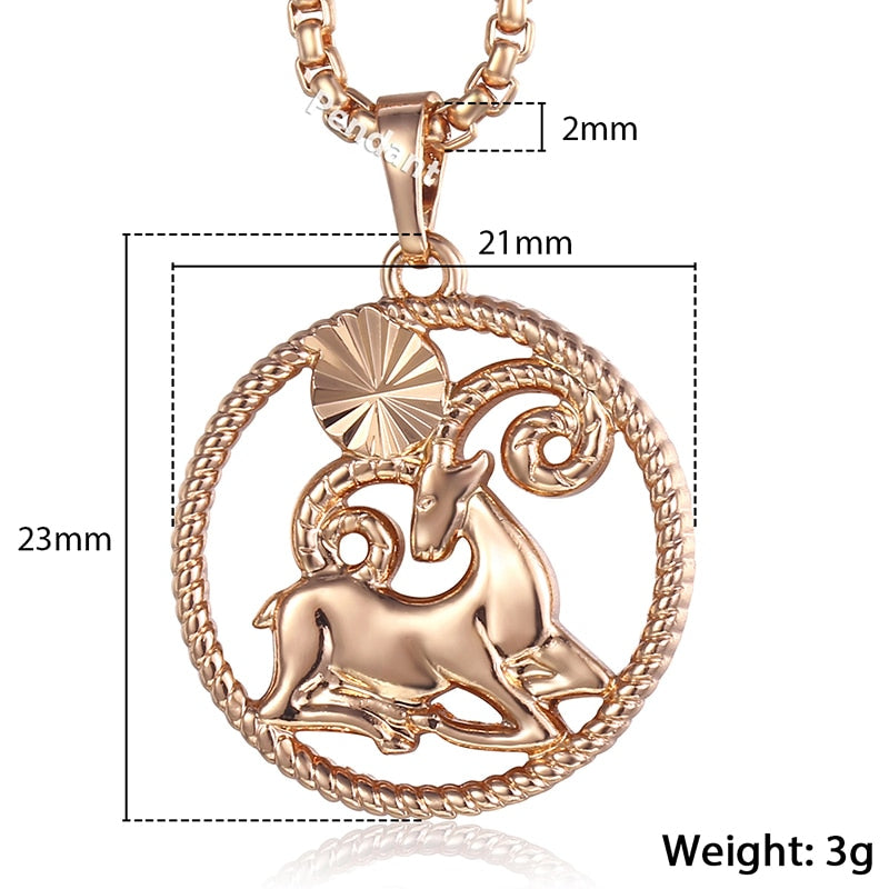 Zodiac Sign 12 Constellation Pendant Necklace 585 Rose Gold Color Horoscope Necklace Mens Chain Gift Fashion Jewelry GPM21 時尚12星座玫瑰金吊墜