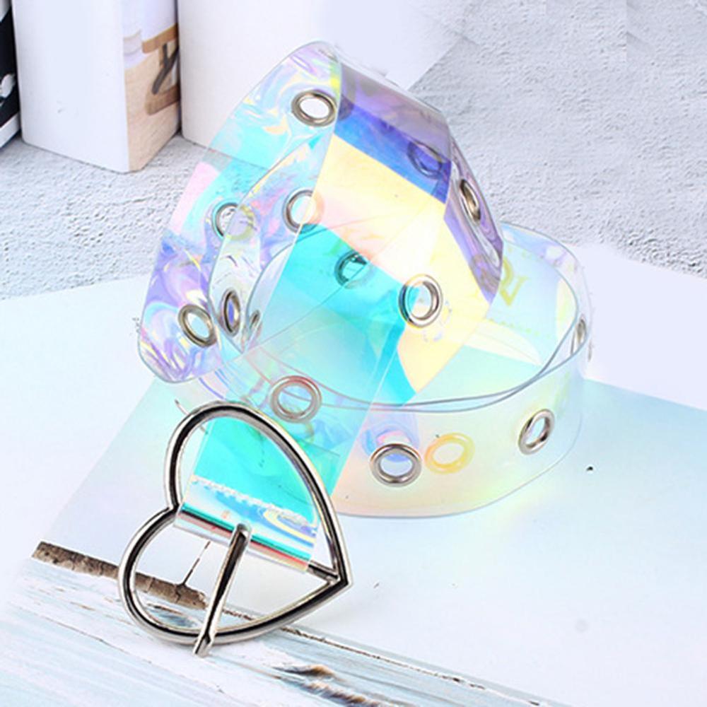 New Laser Women Belt Holographic Clear Waist Belt Metal Pin Buckle Transparent Waist Belts for Women Belt Waistband 90cm-120cm