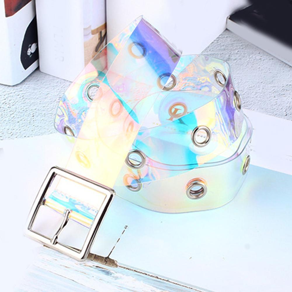 New Laser Women Belt Holographic Clear Waist Belt Metal Pin Buckle Transparent Waist Belts for Women Belt Waistband 90cm-120cm