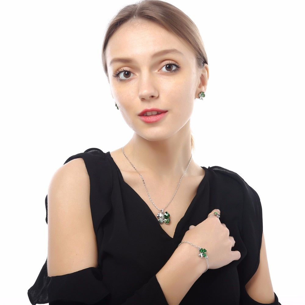 12 Color Fashion Austrian Crystal Four Leaf Leaves Clover Heart Rhinestones Necklace Pendant for Women White Gold Color Jewelry 時尚奧地利水晶四葉草心形水鑽項鍊吊墜
