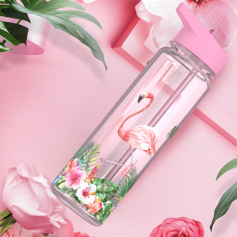 Bpa Free 750ml 100%Tritan Sports Outdoor Straw Water Bottle With Flamingos Printing My Drink Juice Handle The Unicorn Kettle