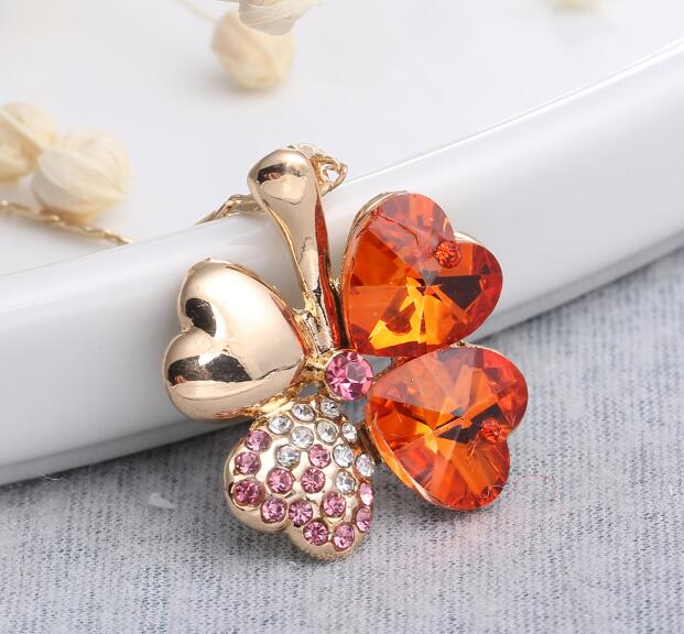 12 Color Fashion Austrian Crystal Four Leaf Leaves Clover Heart Rhinestones Necklace Pendant for Women White Gold Color Jewelry 時尚奧地利水晶四葉草心形水鑽項鍊吊墜