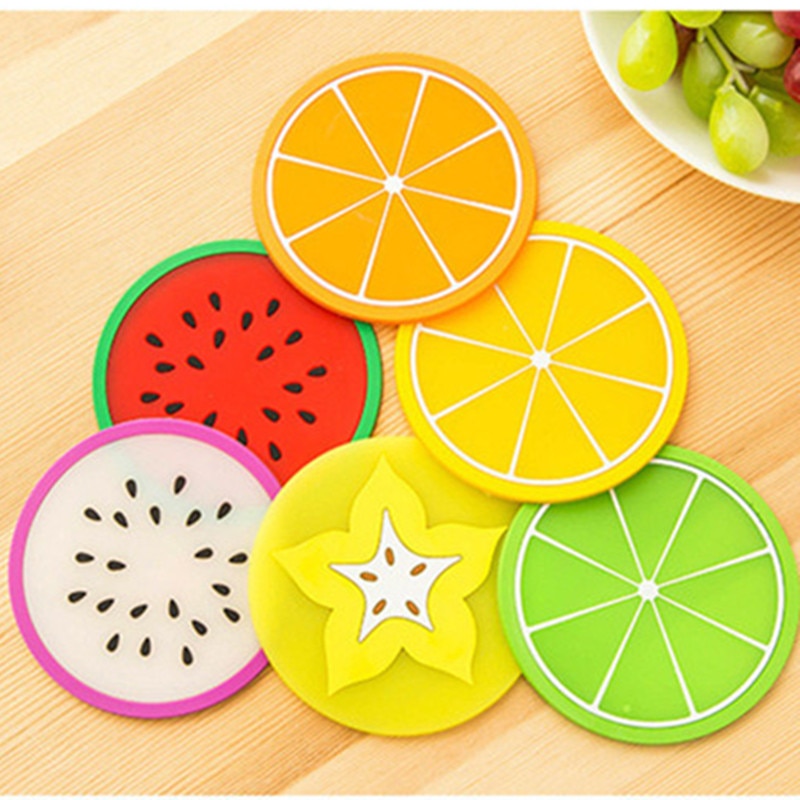 7 PCS Fruit Shape Silicone Cup Pad Slip Insulation Pad Cup Mat Holder Orange/Watermelon/Carambola/Dragon Fruit Wholesale store 水果形狀矽膠防滑隔熱杯墊7件裝 (橘子/檸檬/西瓜/楊桃/火龍果/奇異果)