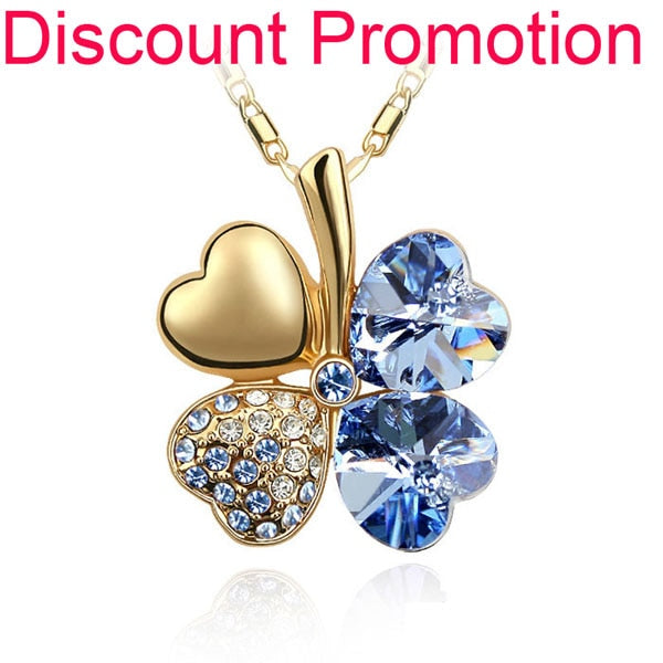 12 Color Fashion Austrian Crystal Four Leaf Leaves Clover Heart Rhinestones Necklace Pendant for Women White Gold Color Jewelry 時尚奧地利水晶四葉草心形水鑽項鍊吊墜