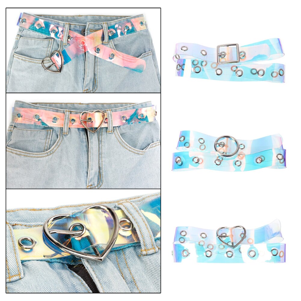 New Laser Women Belt Holographic Clear Waist Belt Metal Pin Buckle Transparent Waist Belts for Women Belt Waistband 90cm-120cm
