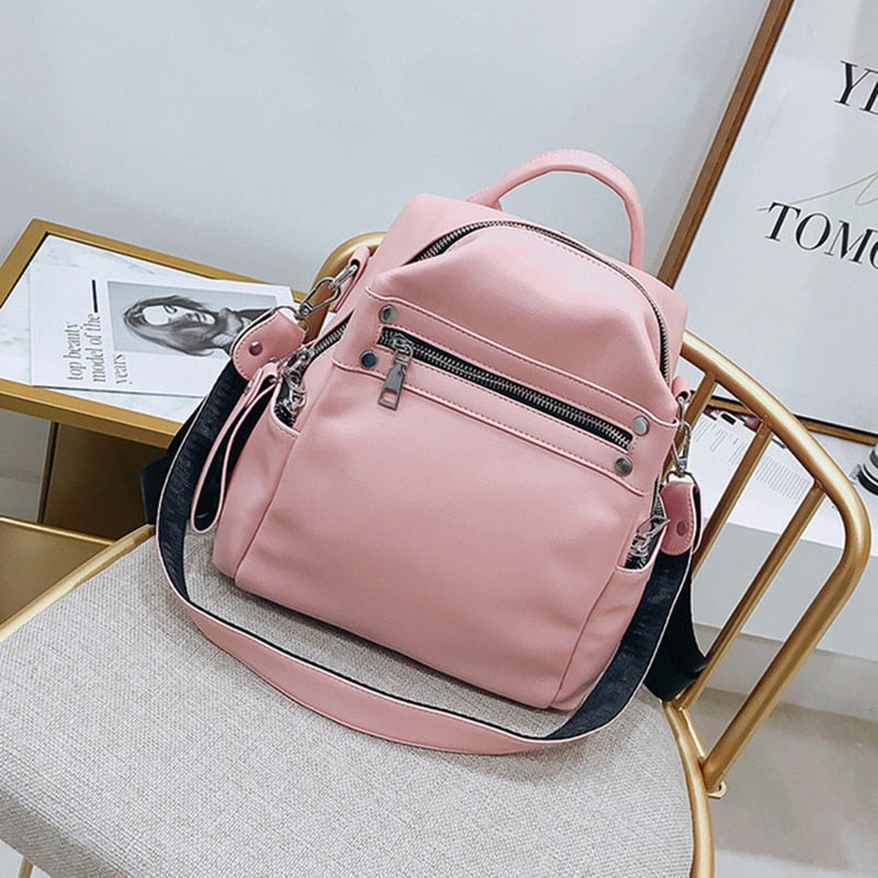 Women's Backpack PU Leather Shoulder Bag Backpacks For Female New Ladies Simple Fashion Desiger 2021 Women Solid Color Mochila