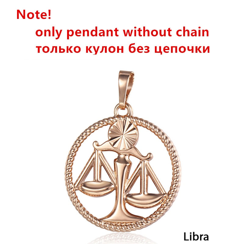 Zodiac Sign 12 Constellation Pendant Necklace 585 Rose Gold Color Horoscope Necklace Mens Chain Gift Fashion Jewelry GPM21 時尚12星座玫瑰金吊墜