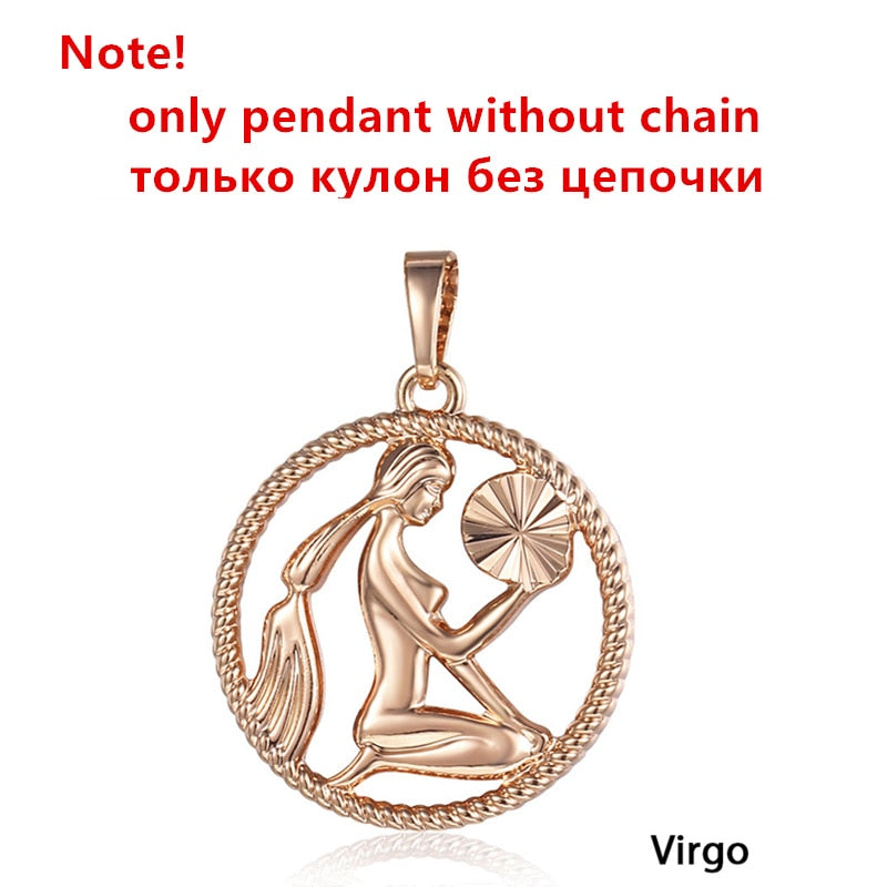 Zodiac Sign 12 Constellation Pendant Necklace 585 Rose Gold Color Horoscope Necklace Mens Chain Gift Fashion Jewelry GPM21 時尚12星座玫瑰金吊墜