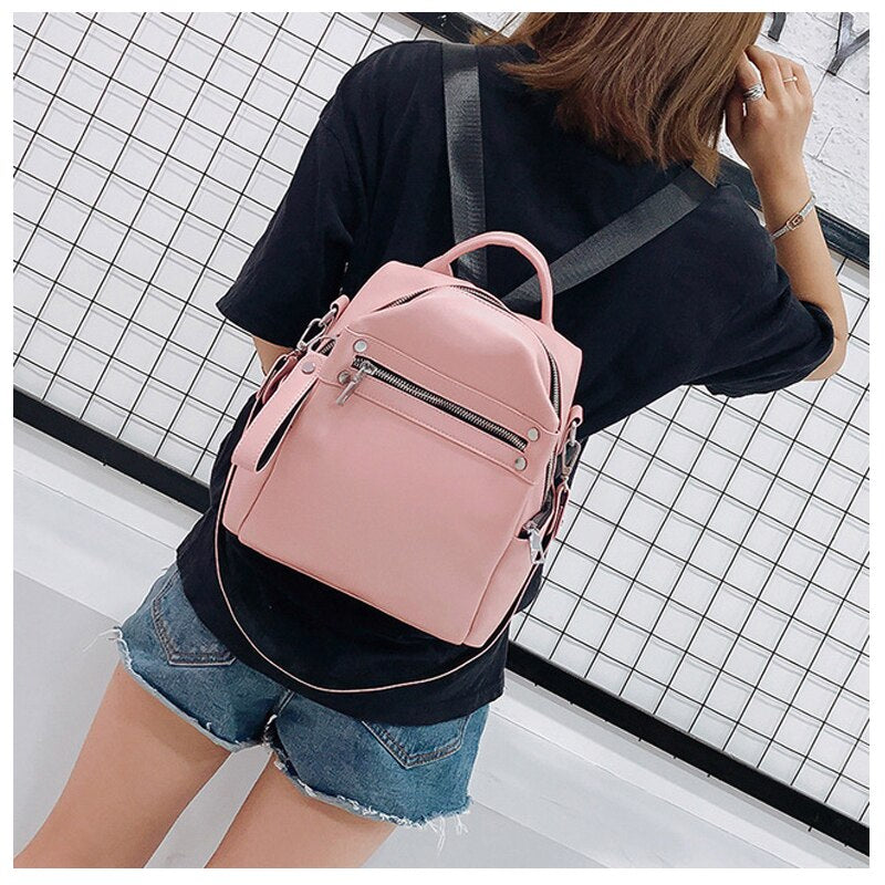 Women's Backpack PU Leather Shoulder Bag Backpacks For Female New Ladies Simple Fashion Desiger 2021 Women Solid Color Mochila