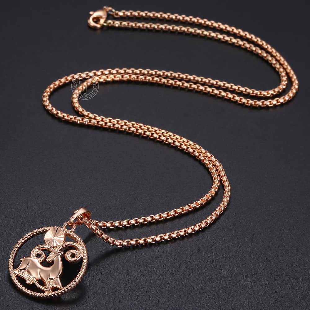 Zodiac Sign 12 Constellation Pendant Necklace 585 Rose Gold Color Horoscope Necklace Mens Chain Gift Fashion Jewelry GPM21 時尚12星座玫瑰金吊墜