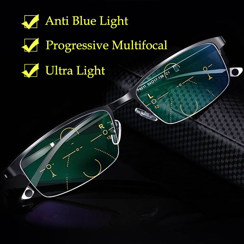 Intelligent Photochromic multi-Functional Reading Glasses Progressive Multifocal Men Women Half-Frame Anti-blue light Eyeglasses