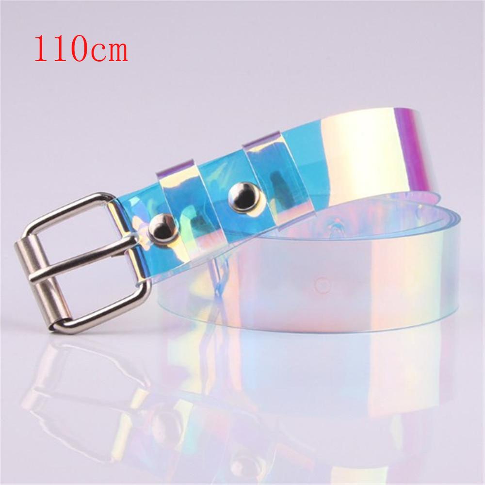 New Laser Women Belt Holographic Clear Waist Belt Metal Pin Buckle Transparent Waist Belts for Women Belt Waistband 90cm-120cm
