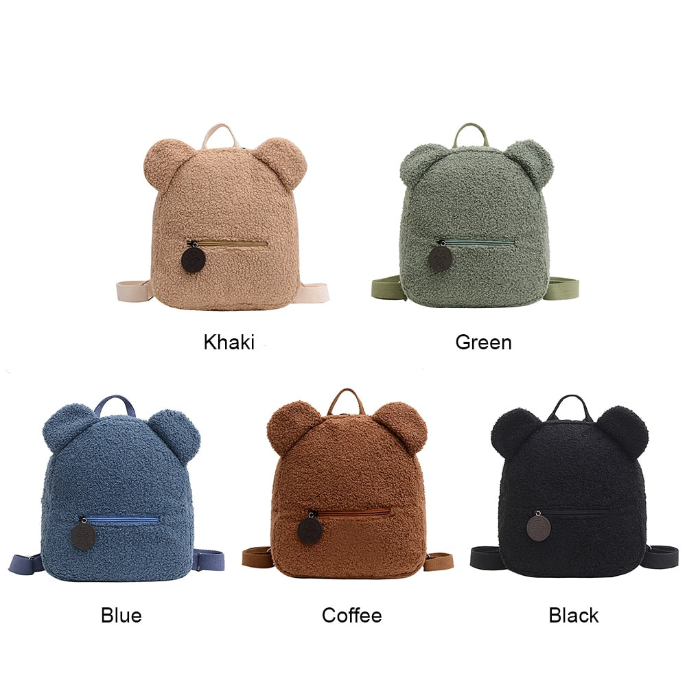 Portable Children Travel Shopping Rucksacks Casual Autumn Winter Lamb Fleece Women's Bagpack Cute Bear Shaped Shoulder Backpack