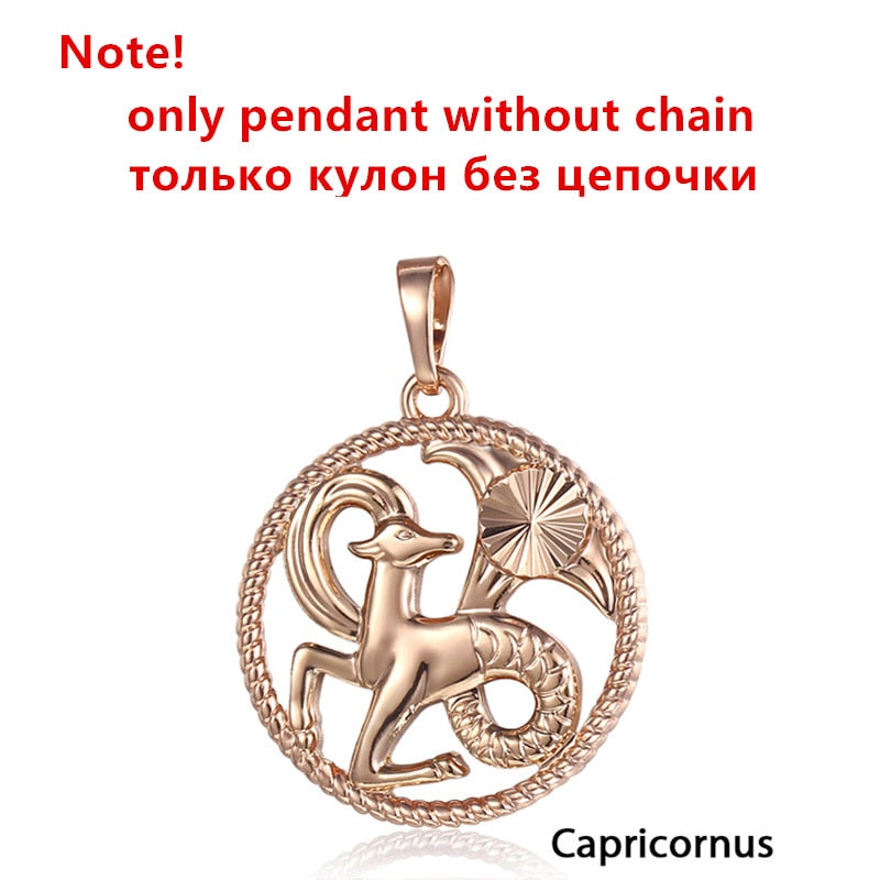 Zodiac Sign 12 Constellation Pendant Necklace 585 Rose Gold Color Horoscope Necklace Mens Chain Gift Fashion Jewelry GPM21 時尚12星座玫瑰金吊墜