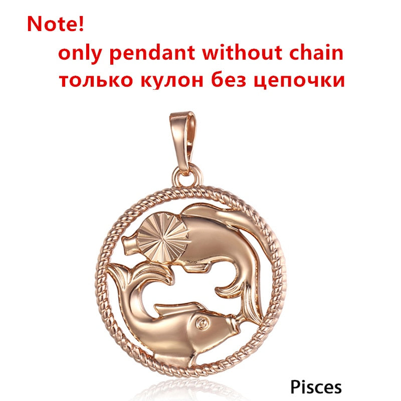 Zodiac Sign 12 Constellation Pendant Necklace 585 Rose Gold Color Horoscope Necklace Mens Chain Gift Fashion Jewelry GPM21 時尚12星座玫瑰金吊墜