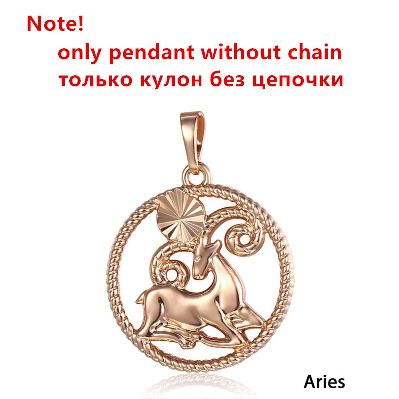 Zodiac Sign 12 Constellation Pendant Necklace 585 Rose Gold Color Horoscope Necklace Mens Chain Gift Fashion Jewelry GPM21 時尚12星座玫瑰金吊墜