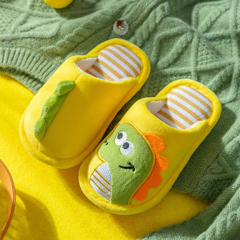Autumn Winter Non-Slip Warm Children Slippers Indoor Cartoon Dinosaur Girl Shoes Soft Sole Baby Boys Fuzzy Slip-On Home Slippers 秋冬毛絨防滑保暖兒童拖鞋 (卡通恐龍系列)