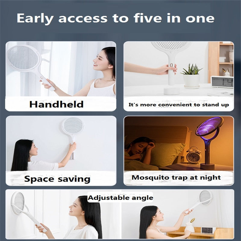 2022 5 In1 Electric USB Rechargeable Mosquito Electric Mosquito Swatter Killer Lamp Multicunctional Adjustable Bug Zapper 5合1 USB可充電滅蚊燈拍