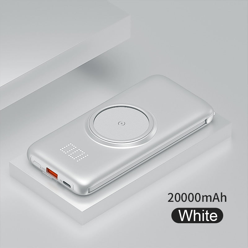 20000mAh Wireless Charger Power Bank Built-in 4 Cables 10000mAh Powerbank Portable External Battery Charger For iPhone